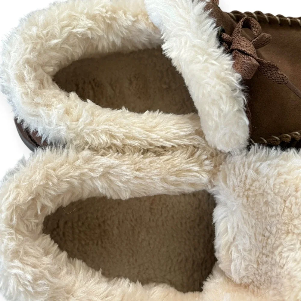 Orthofeet Brown Suede Faux Fur Orthopedic Moccasin Capri Slippers 9E Quite Lux